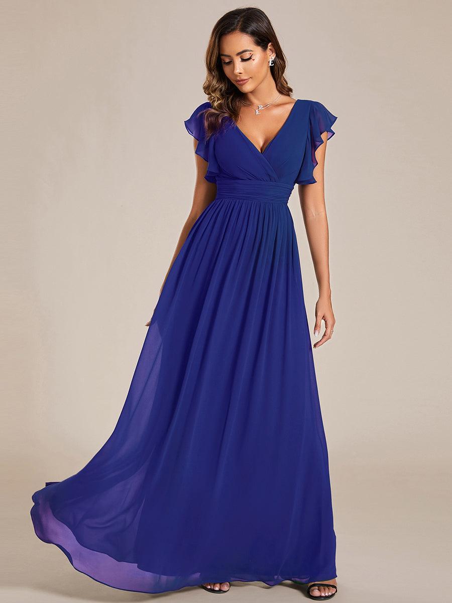 Liliana | Abito da damigella in chiffon con maniche plissettate e scollatura sul retro