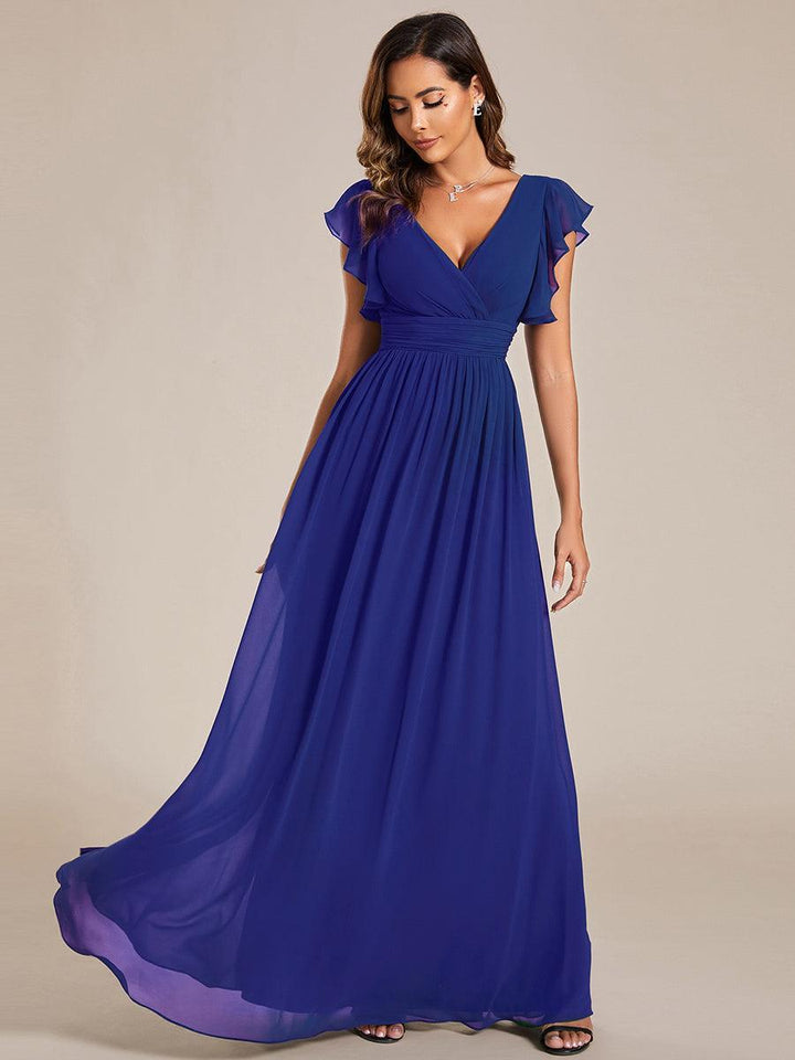 Liliana | Abito da damigella in chiffon con maniche plissettate e scollatura sul retro