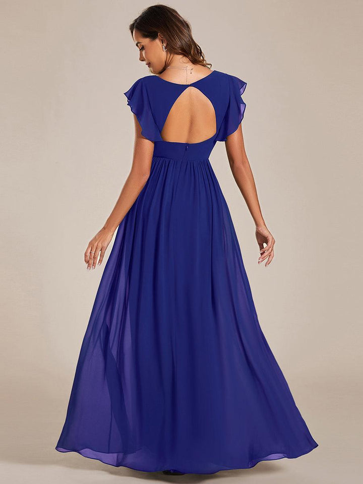Liliana | Abito da damigella in chiffon con maniche plissettate e scollatura sul retro