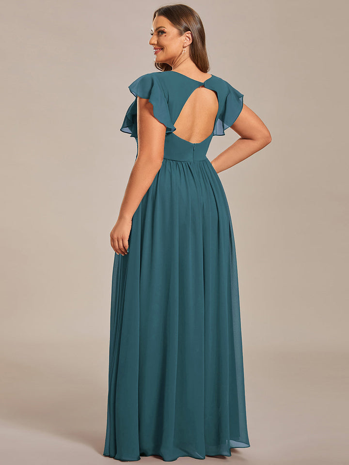 Liliana | Abito da damigella in chiffon con maniche plissettate e scollatura sul retro