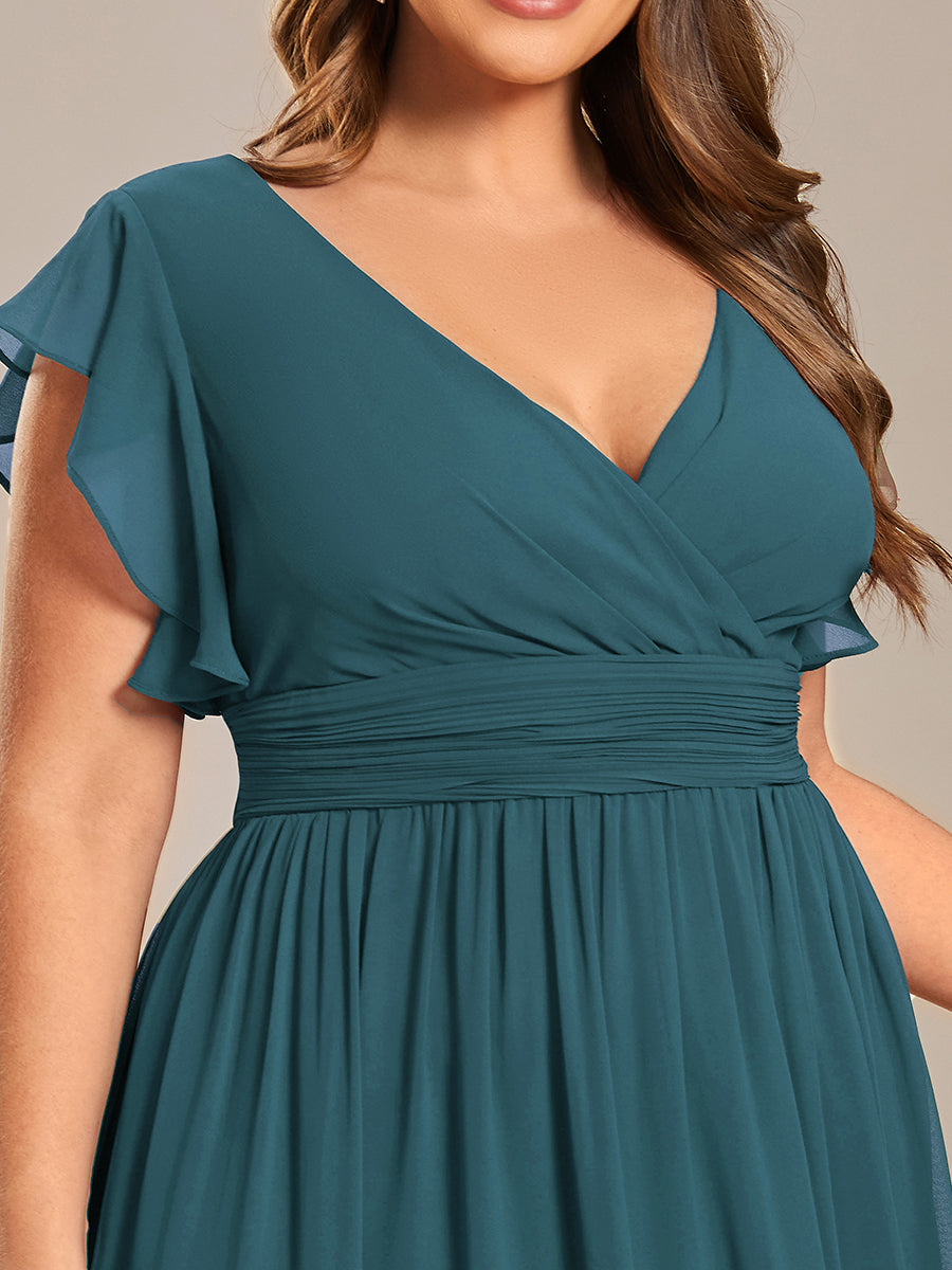Liliana | Abito da damigella in chiffon con maniche plissettate e scollatura sul retro