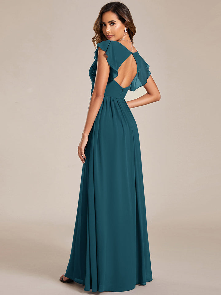 Liliana | Abito da damigella in chiffon con maniche plissettate e scollatura sul retro