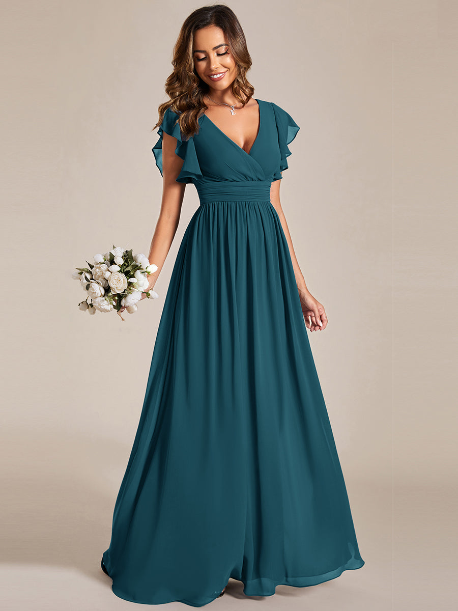 Liliana | Abito da damigella in chiffon con maniche plissettate e scollatura sul retro