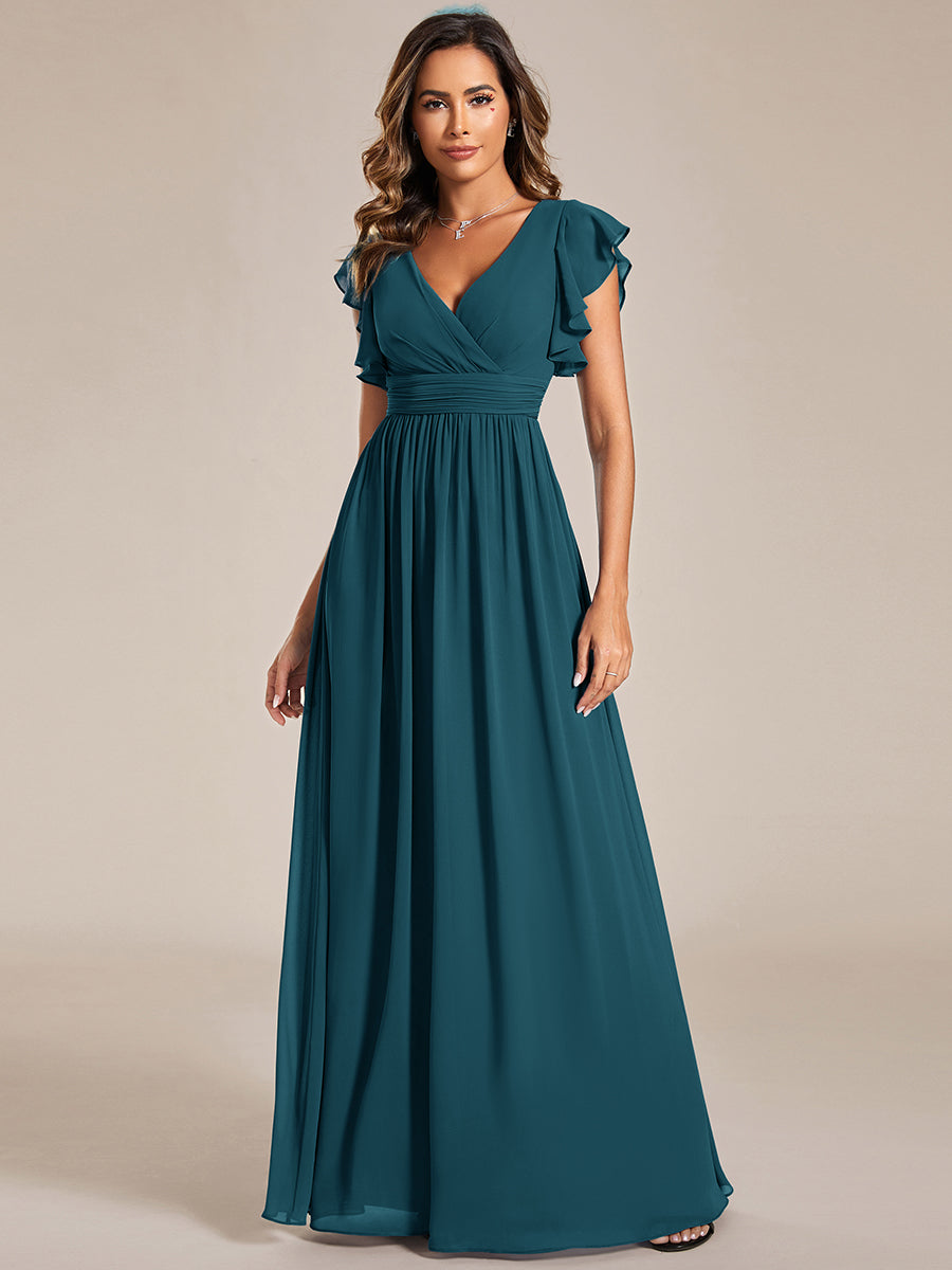 Liliana | Abito da damigella in chiffon con maniche plissettate e scollatura sul retro