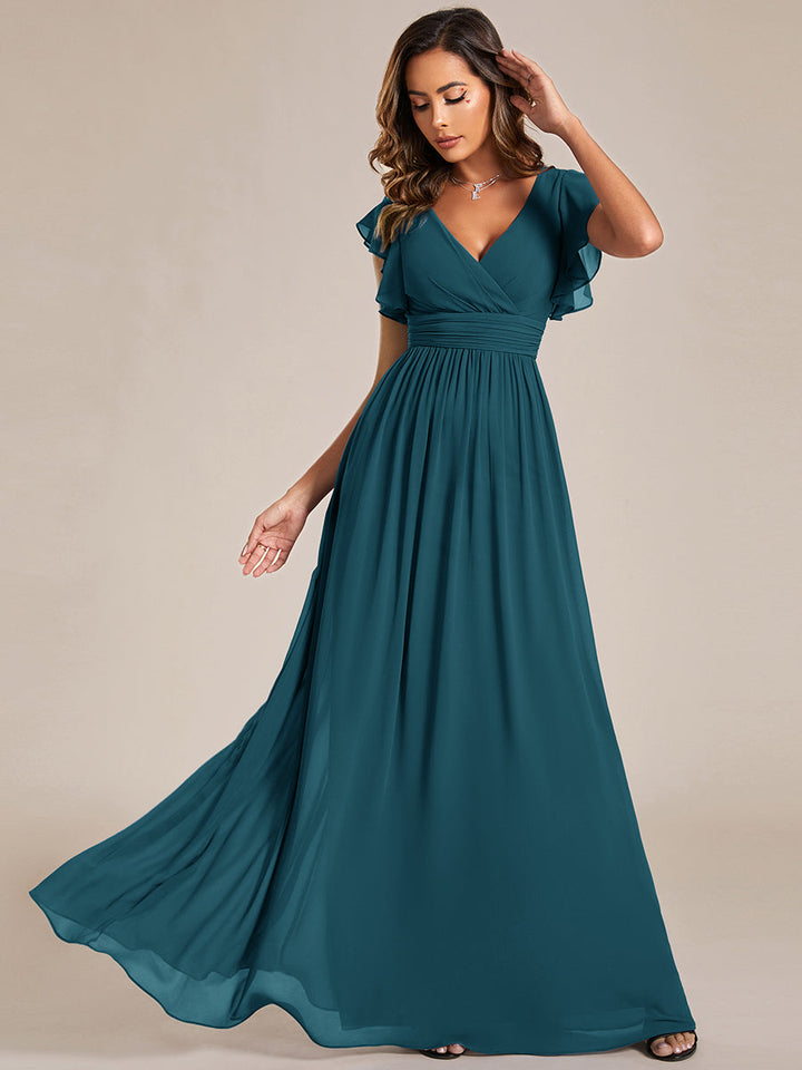 Liliana | Abito da damigella in chiffon con maniche plissettate e scollatura sul retro