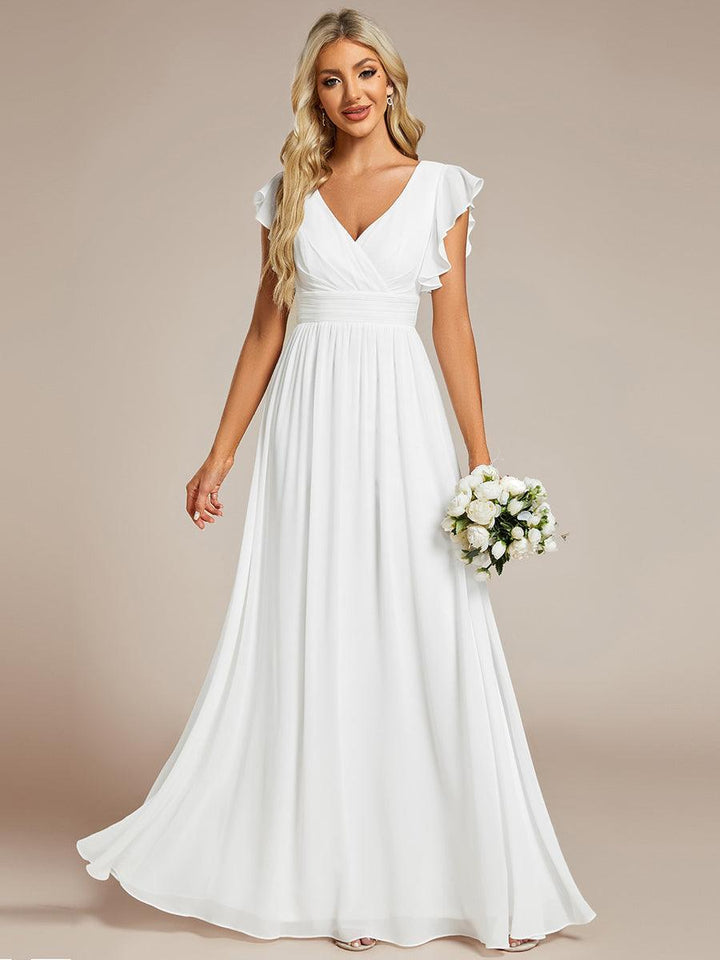 Liliana | Abito da damigella in chiffon con maniche plissettate e scollatura sul retro