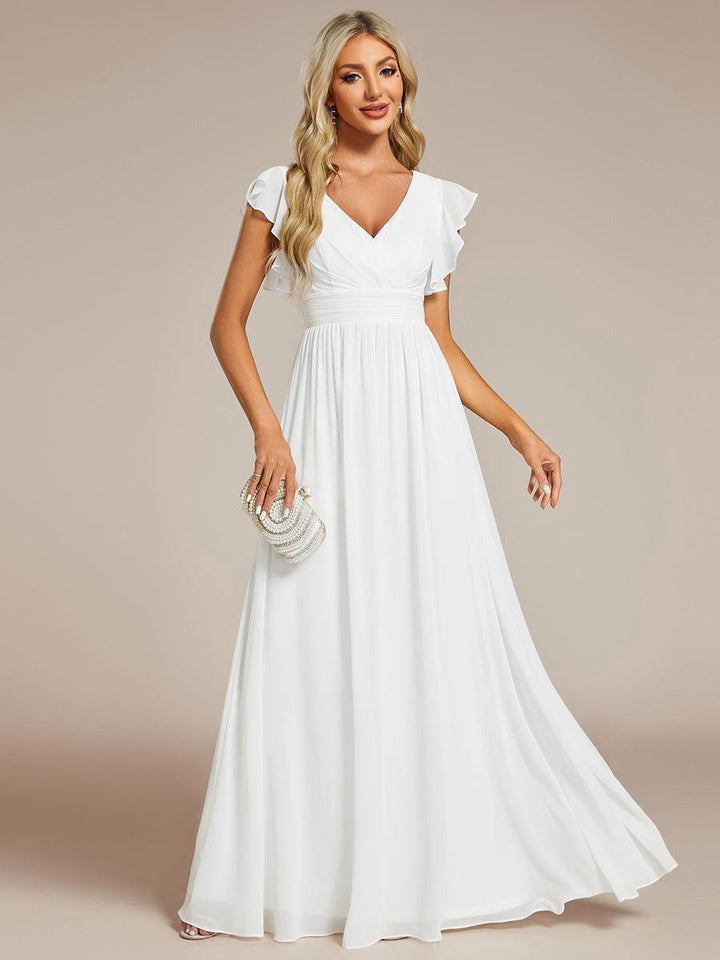 Liliana | Abito da damigella in chiffon con maniche plissettate e scollatura sul retro