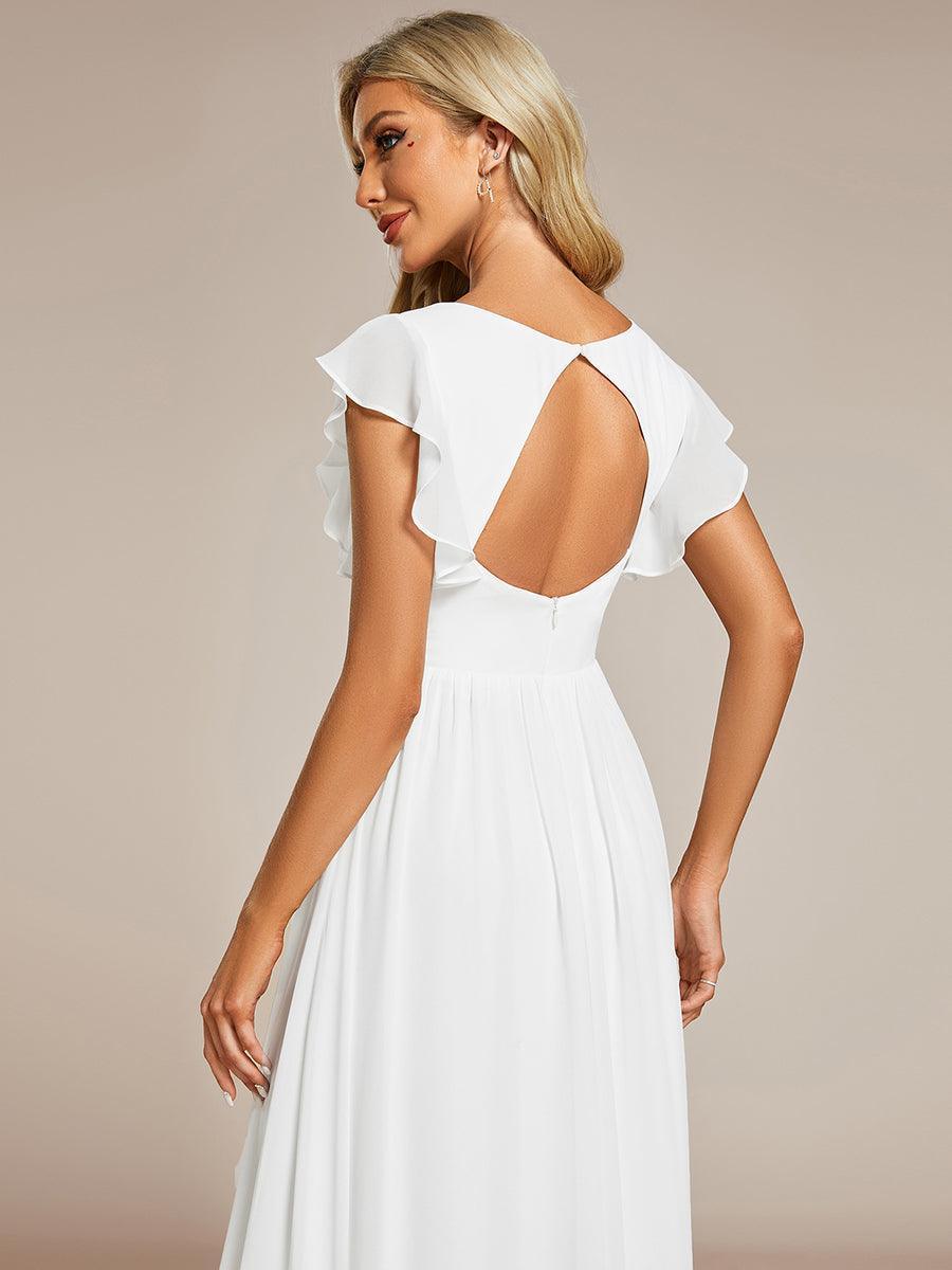 Liliana | Abito da damigella in chiffon con maniche plissettate e scollatura sul retro