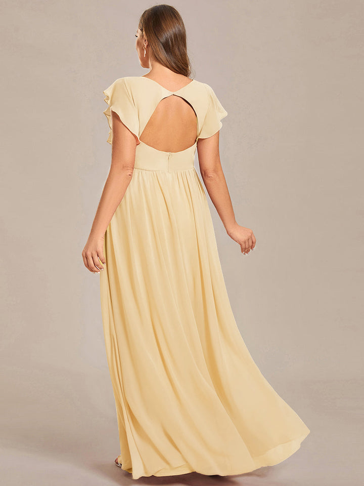 Liliana | Abito da damigella in chiffon con maniche plissettate e scollatura sul retro