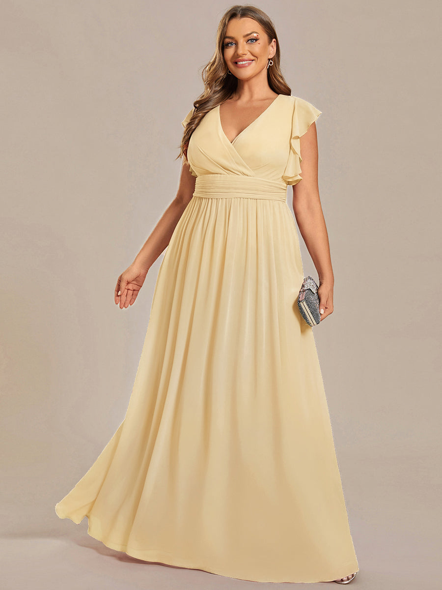 Liliana | Abito da damigella in chiffon con maniche plissettate e scollatura sul retro