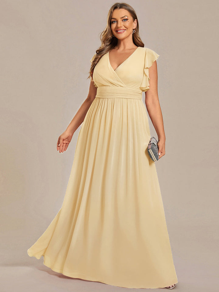 Liliana | Abito da damigella in chiffon con maniche plissettate e scollatura sul retro