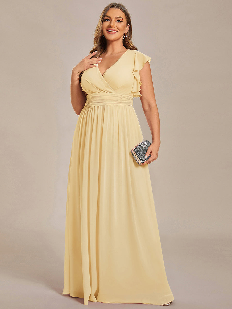 Liliana | Abito da damigella in chiffon con maniche plissettate e scollatura sul retro