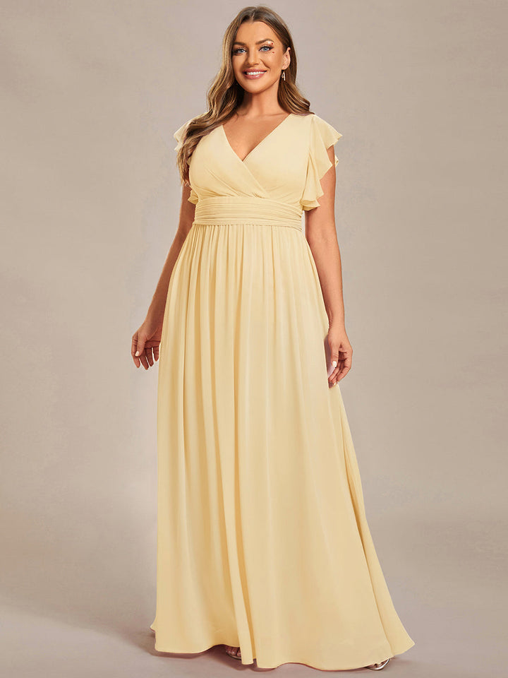 Liliana | Abito da damigella in chiffon con maniche plissettate e scollatura sul retro