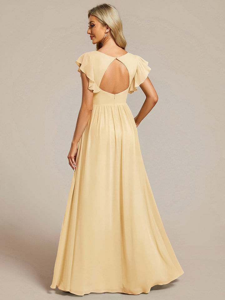 Liliana | Abito da damigella in chiffon con maniche plissettate e scollatura sul retro