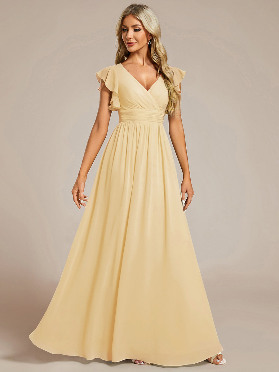 Liliana | Abito da damigella in chiffon con maniche plissettate e scollatura sul retro