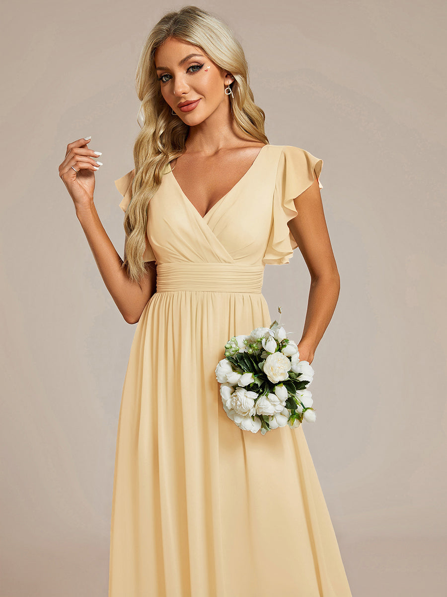 Liliana | Abito da damigella in chiffon con maniche plissettate e scollatura sul retro