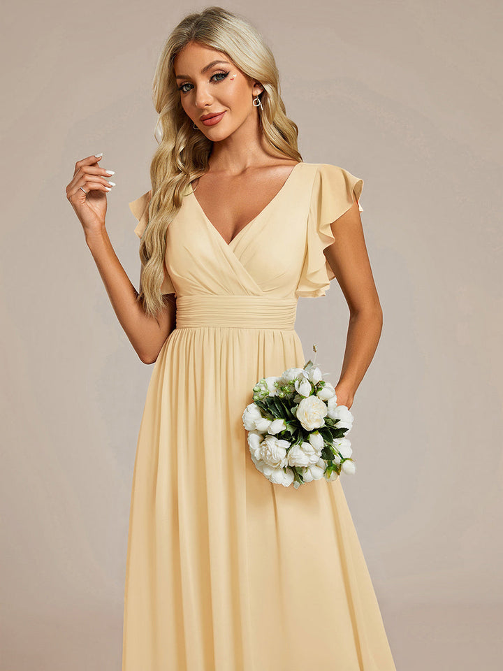 Liliana | Abito da damigella in chiffon con maniche plissettate e scollatura sul retro