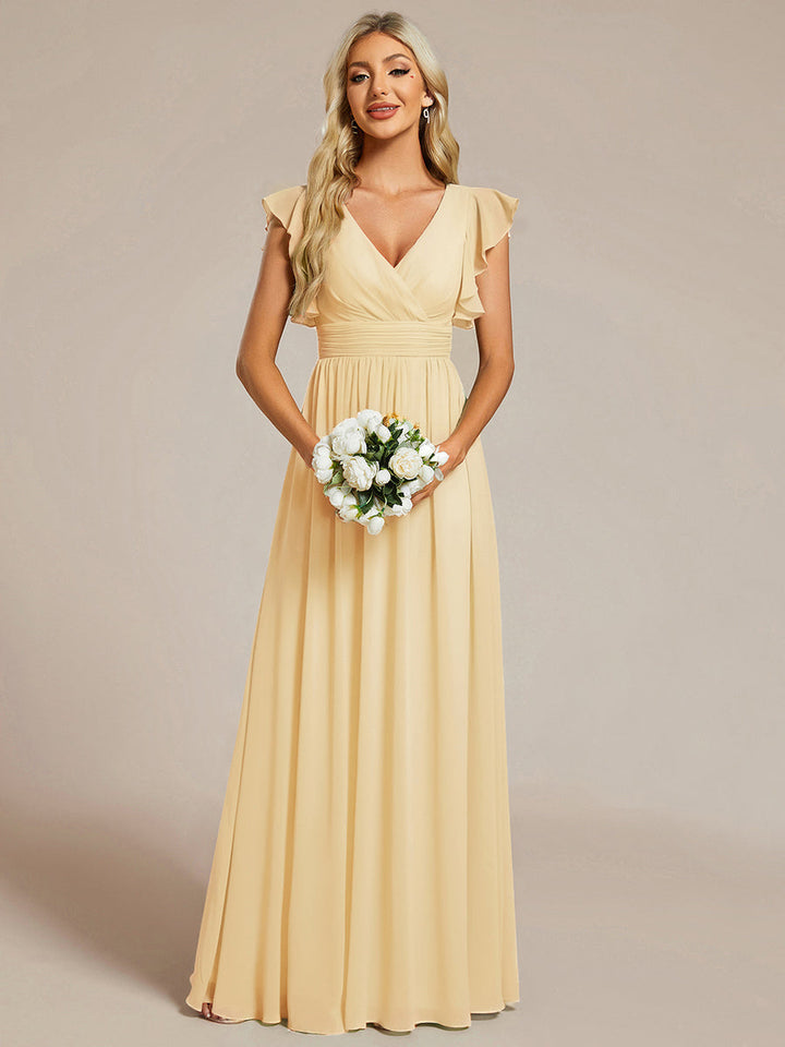 Liliana | Abito da damigella in chiffon con maniche plissettate e scollatura sul retro