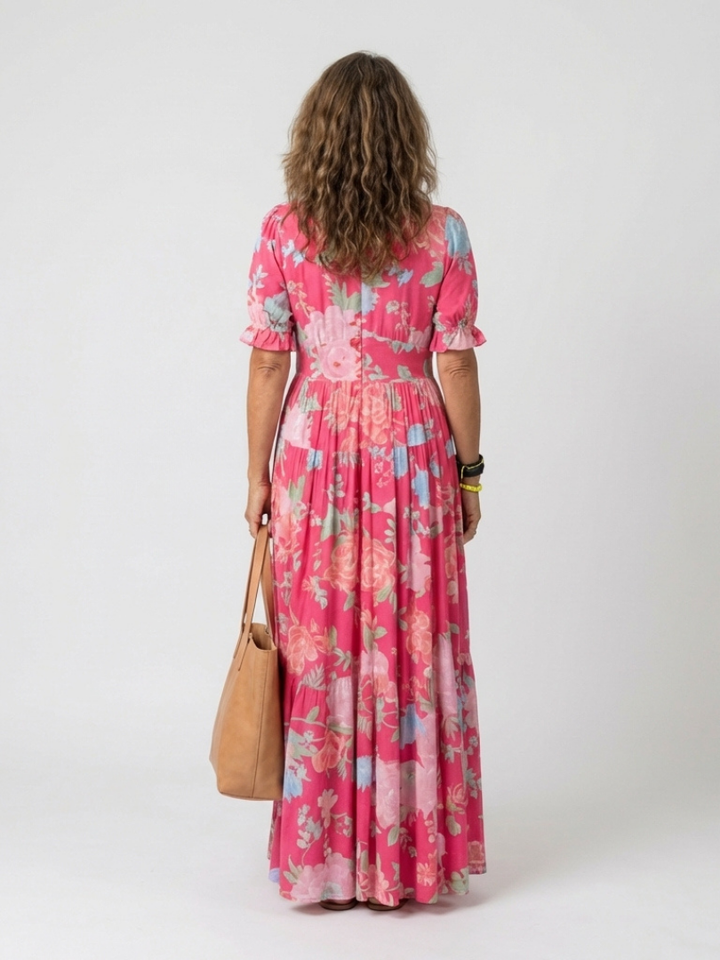 Ione | Abito midi floreale senza maniche con scollo a V