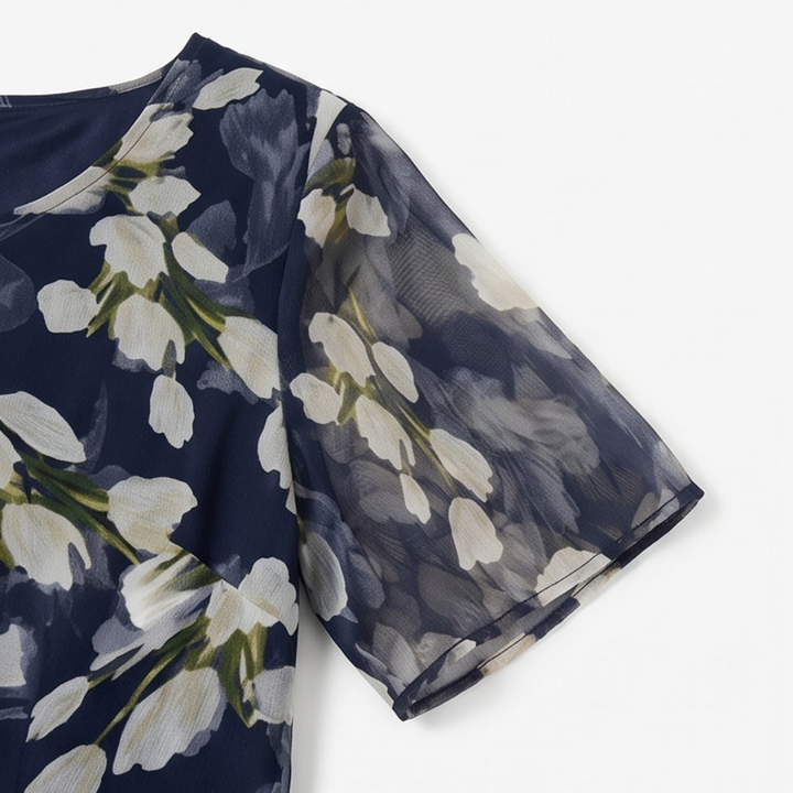 Fiorenza | Abito Midi Floreale Blu Navy Elegante