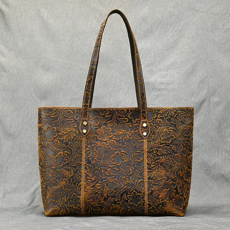 Isla | Borsa a Spalla in Pelle Vintage con Design Floreale