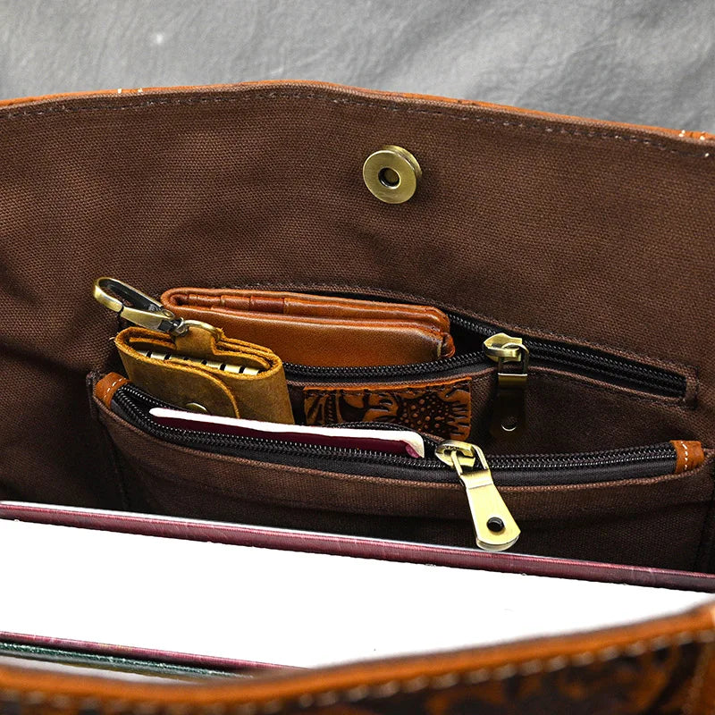 Isla | Borsa a Spalla in Pelle Vintage con Design Floreale