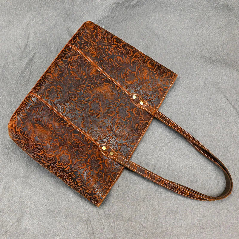 Isla | Borsa a Spalla in Pelle Vintage con Design Floreale
