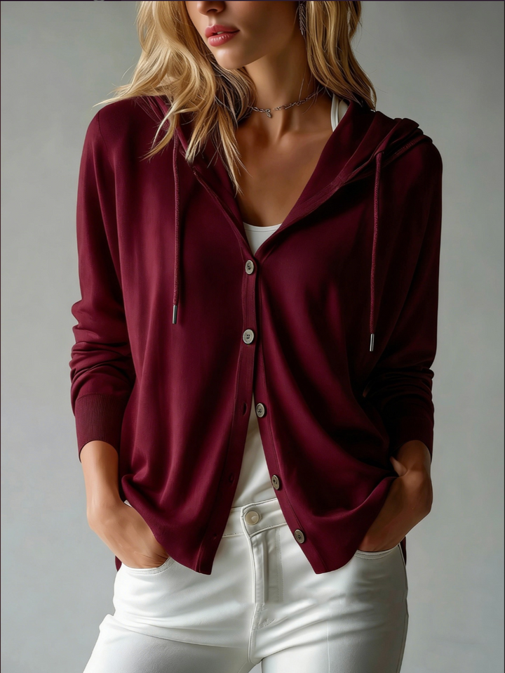 Teresa | Cardigan Rosso con Cappuccio e Bottoni