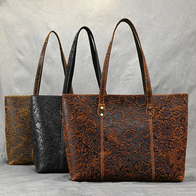 Isla | Borsa a Spalla in Pelle Vintage con Design Floreale