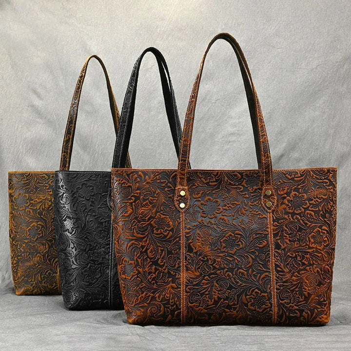 Isla | Borsa a Spalla in Pelle Vintage con Design Floreale