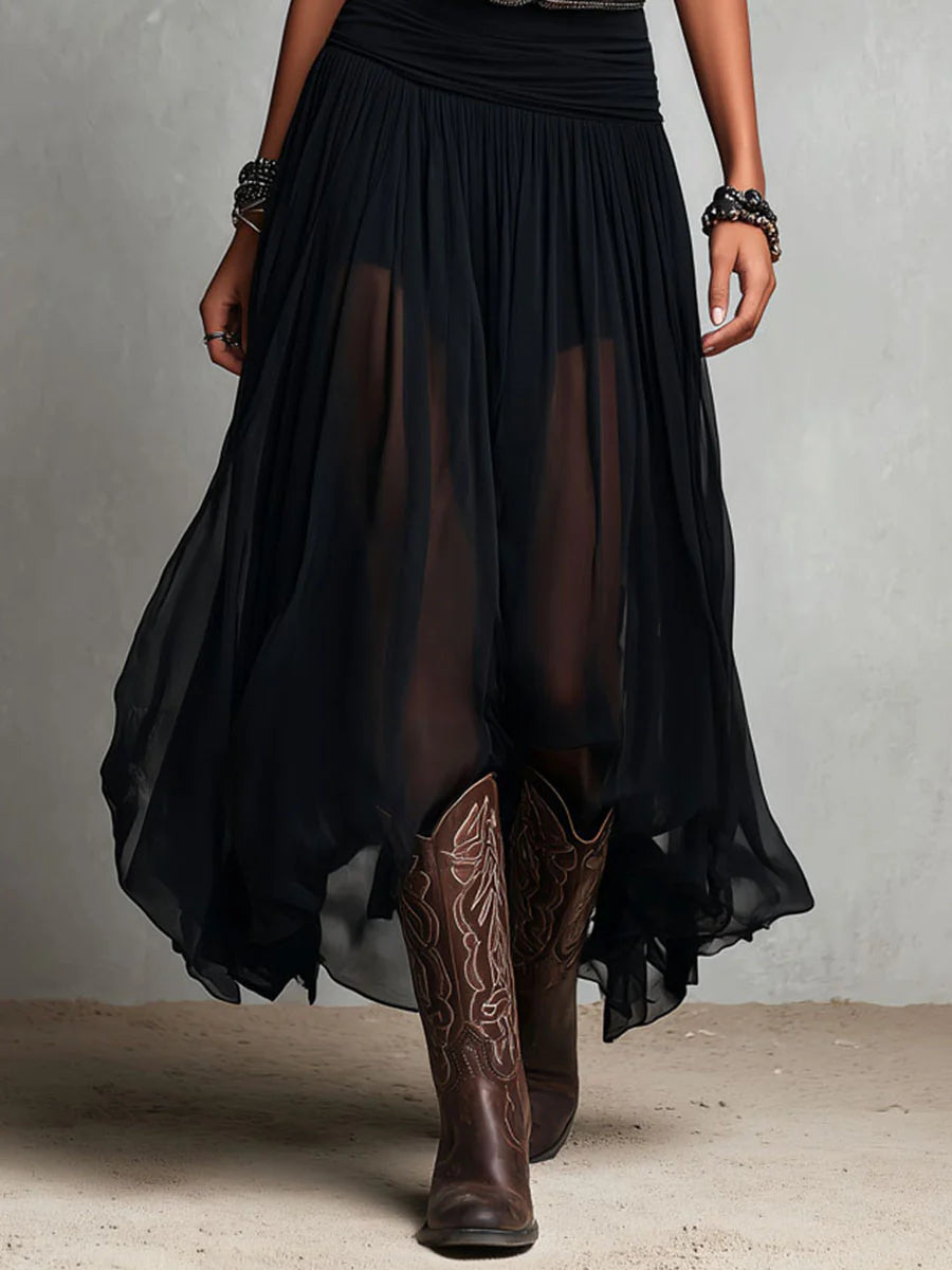 Zaira | Abito Maxi Nero con Top a Bralette Senza Maniche e Gonna in Tulle (con Cintura)