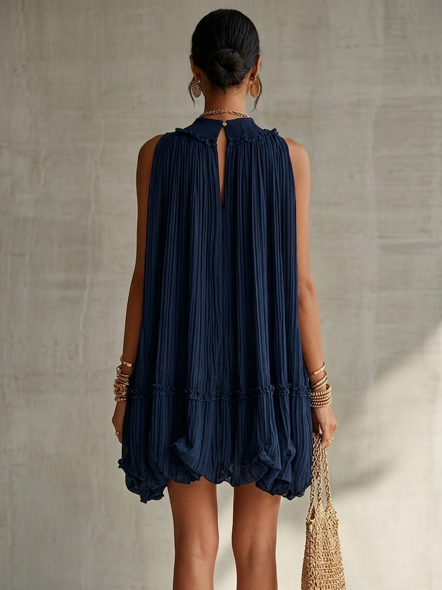 Dianora | Mini Abito in Chiffon con Collo Americano e Gonna a Palloncino