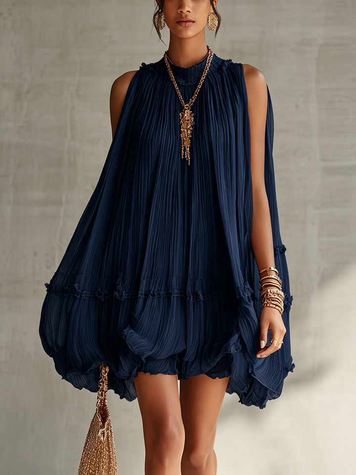 Dianora | Mini Abito in Chiffon con Collo Americano e Gonna a Palloncino