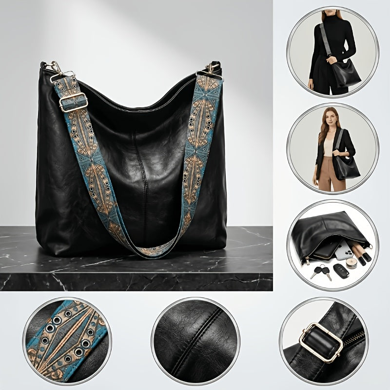 Serena | Borsa a Tracolla Grande Capacità in Stile Etnico, Borsa Vintage con Banda Larga, Borsa Pratica da Tutti i Giorni Multiuso Grande Capacità, Adatta per il Tempo Libero e i Viaggi