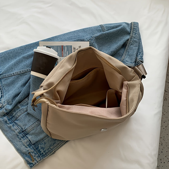 Valentina | Borsa a Tracolla in Nylon Spesso Grande Capacità con Cerniera, Bottone Magnetico, Tracolla Regolabile, Borsa in Tessuto Leggera e Pieghevole
