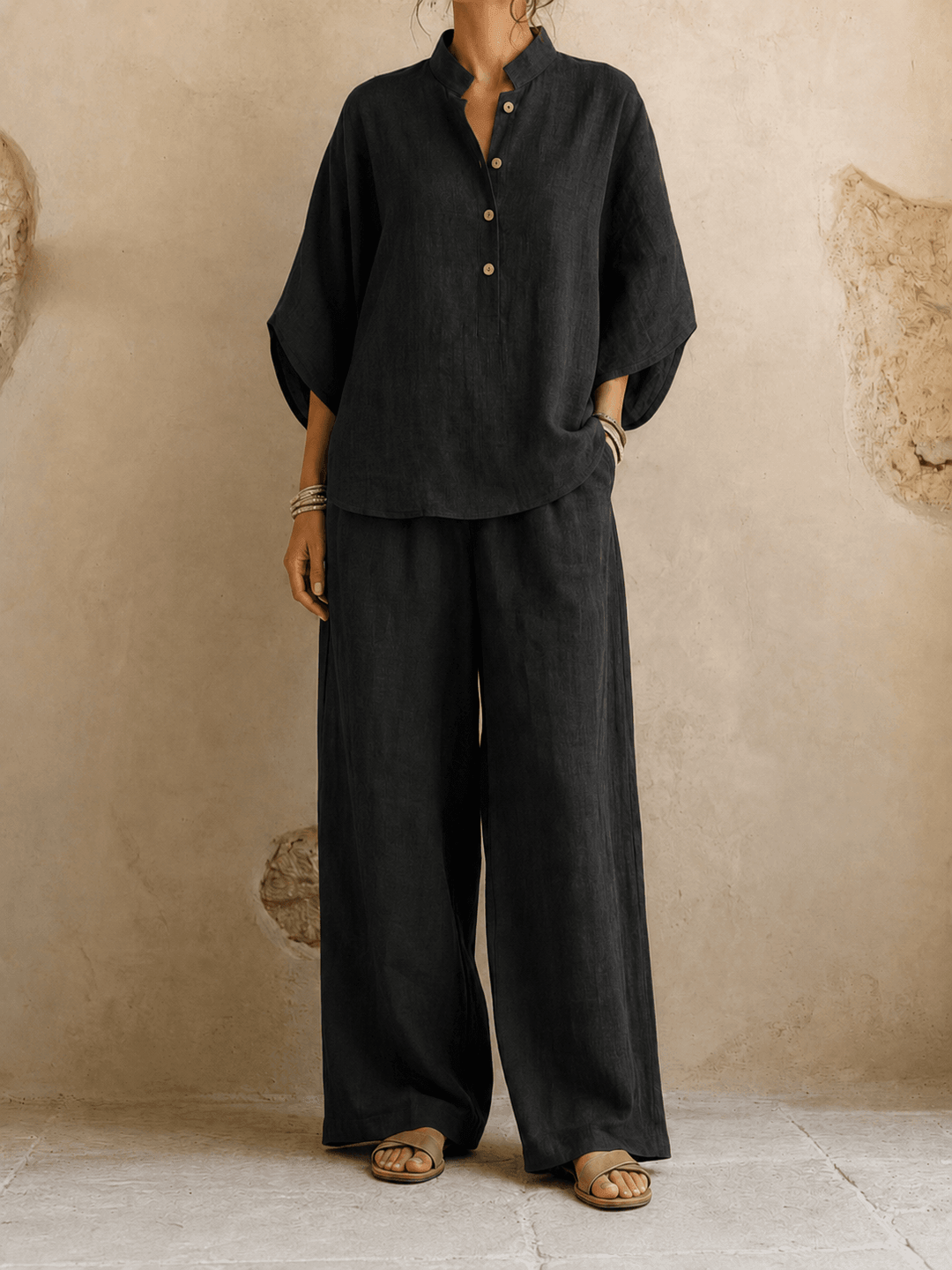 Stefania | Completo con Maniche a Pipistrello e Pantaloni Larghi