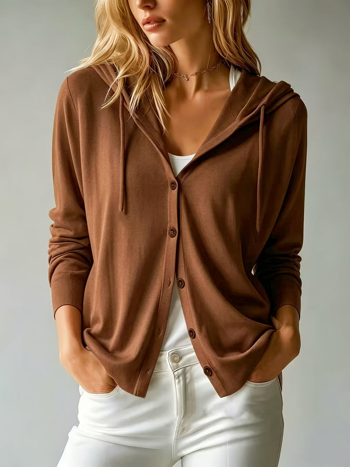Camilla | Cardigan Cappuccino con Cappuccio e Bottoni