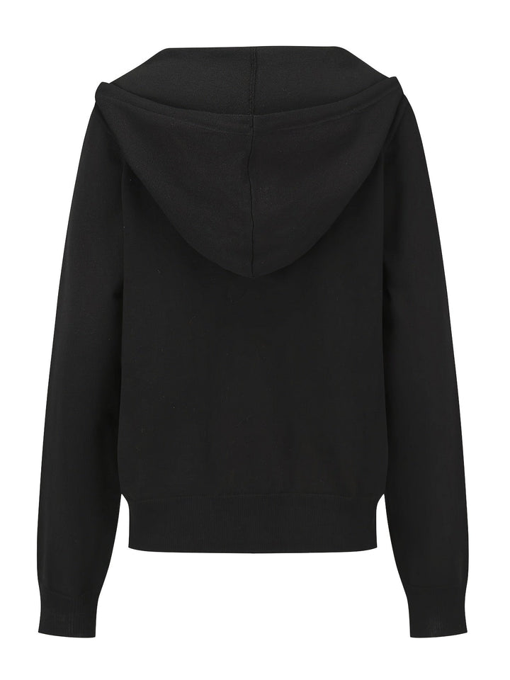 Noemi | Cardigan Nero con Cappuccio e Bottoni