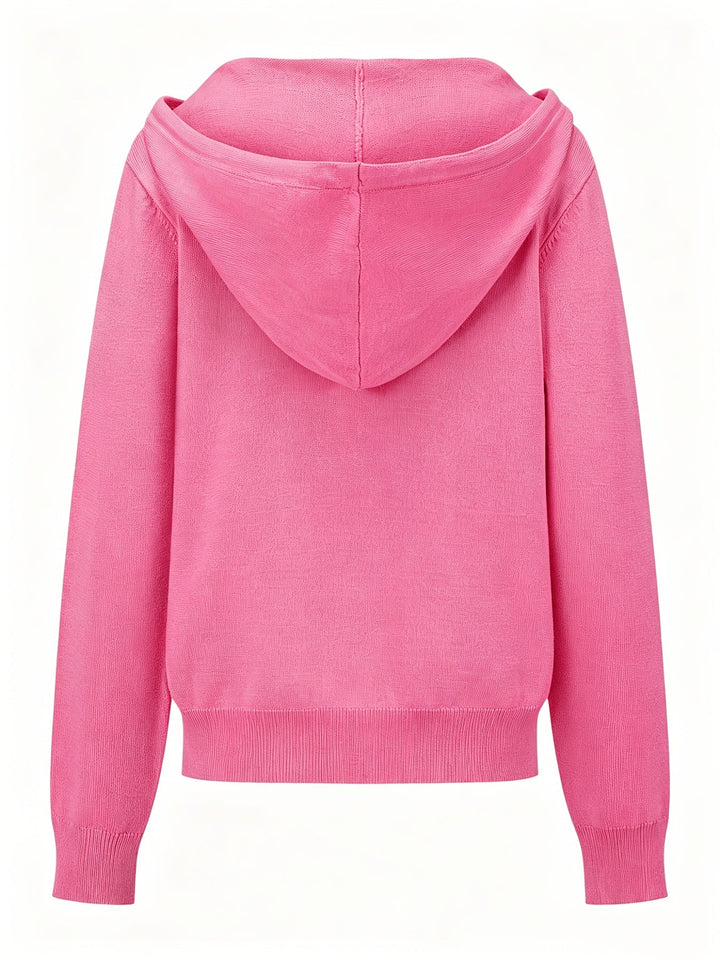 Rosanna | Cardigan Rosa con Cappuccio e Chiusura a Bottoni