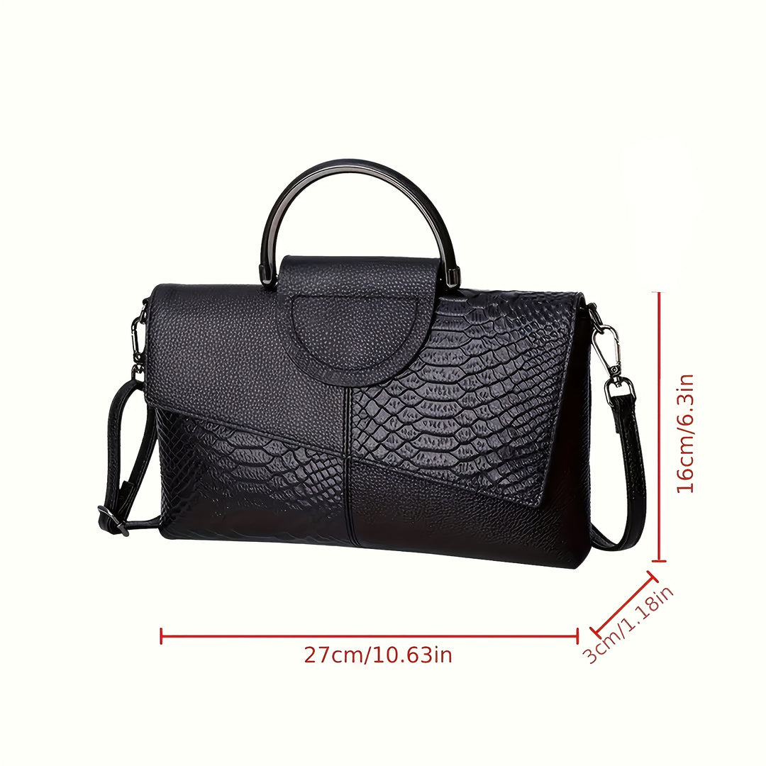 Bianca | Pochette alla moda con stampa di coccodrillo - borsa a spalla e a tracolla versatile, ideale per lavoro, acquisti e regalo - con chiusura magnetica, nero