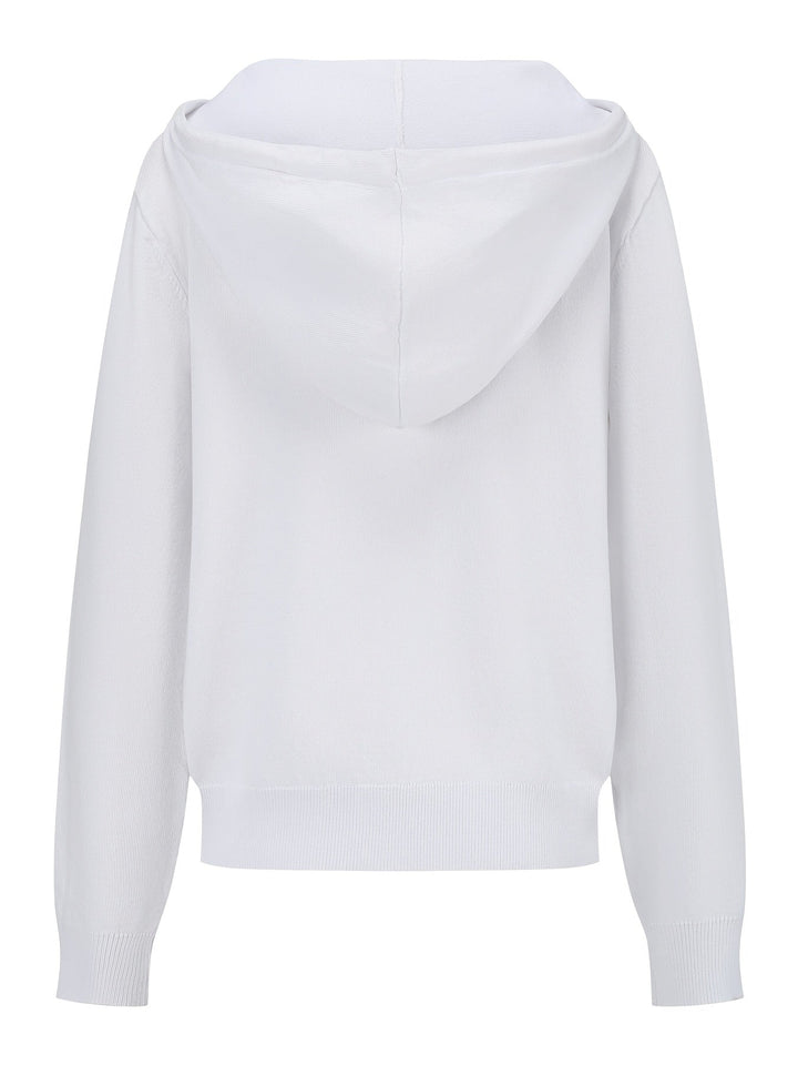 Chiara | Cardigan Bianco con Cappuccio e Chiusura a Bottoni