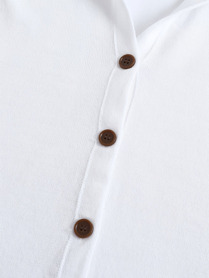 Chiara | Cardigan Bianco con Cappuccio e Chiusura a Bottoni