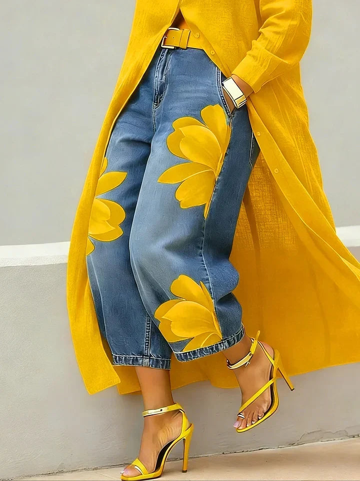 Vittorina | Completo con camicia e jeans a fiori
