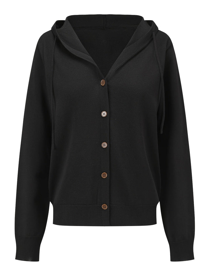 Noemi | Cardigan Nero con Cappuccio e Bottoni