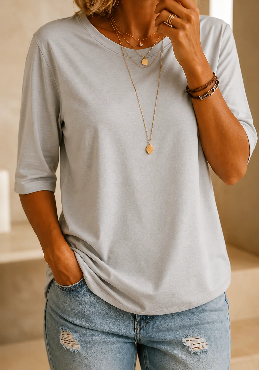 Chiara | T-Shirt Comoda Quotidiana a Mezza Manica