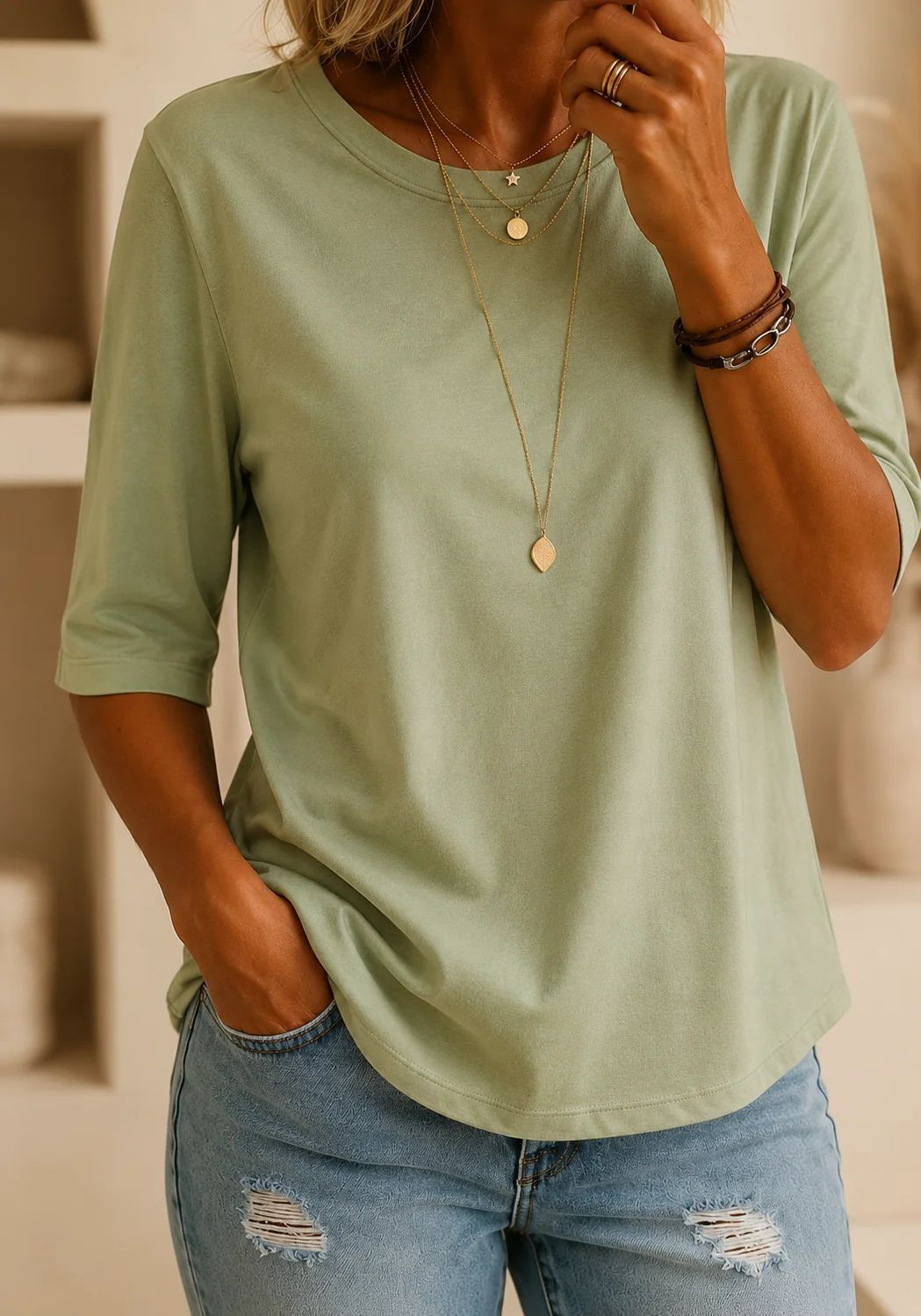 Chiara | T-Shirt Comoda Quotidiana a Mezza Manica