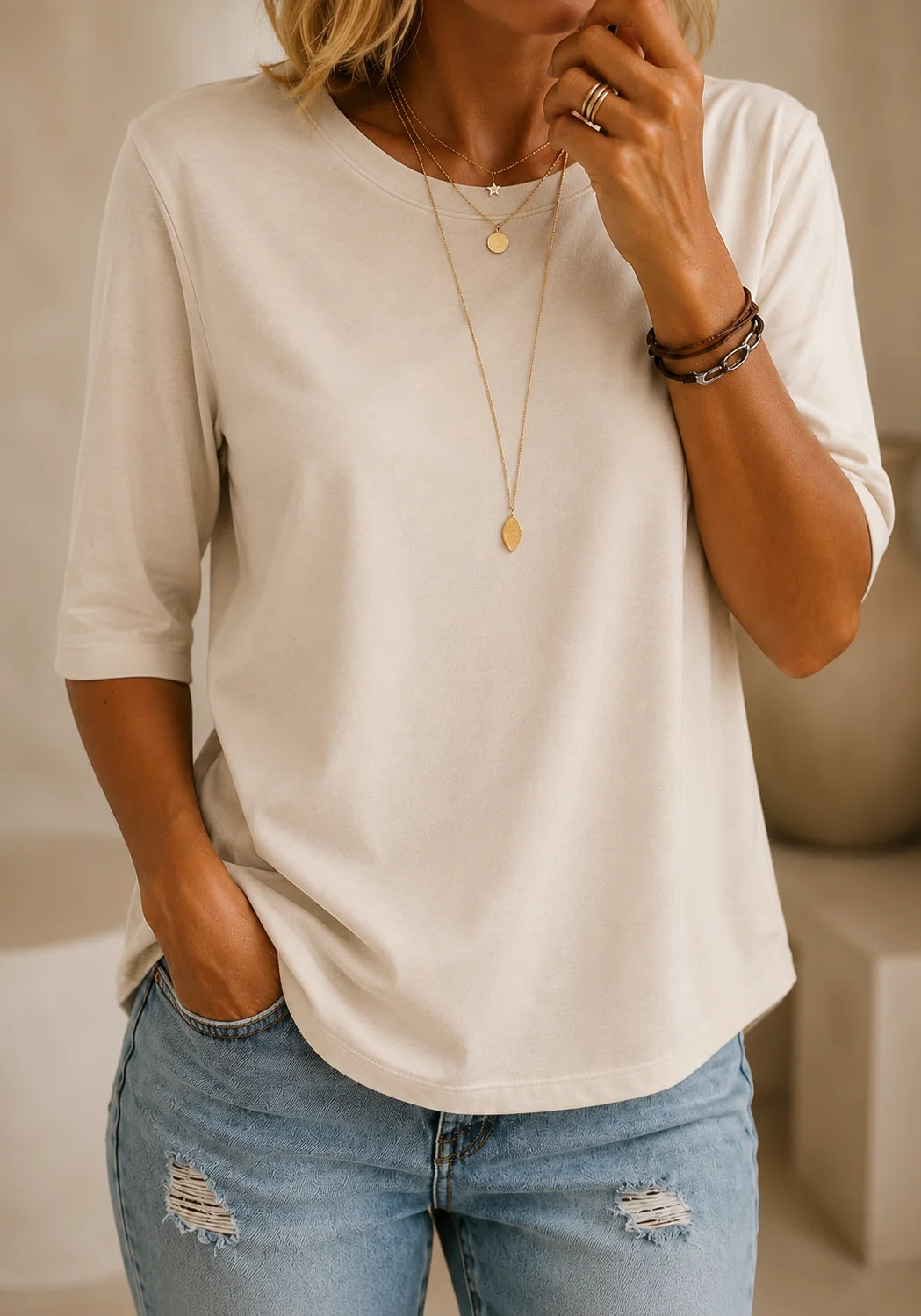 Chiara | T-Shirt Comoda Quotidiana a Mezza Manica