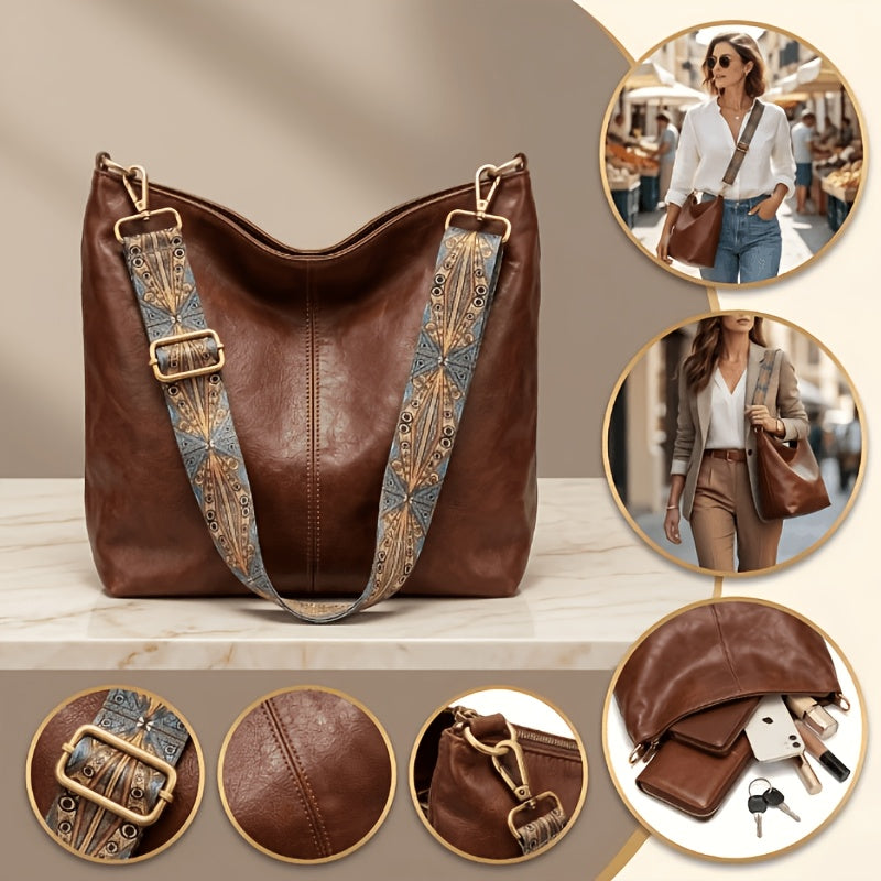 Serena | Borsa a Tracolla Grande Capacità in Stile Etnico, Borsa Vintage con Banda Larga, Borsa Pratica da Tutti i Giorni Multiuso Grande Capacità, Adatta per il Tempo Libero e i Viaggi