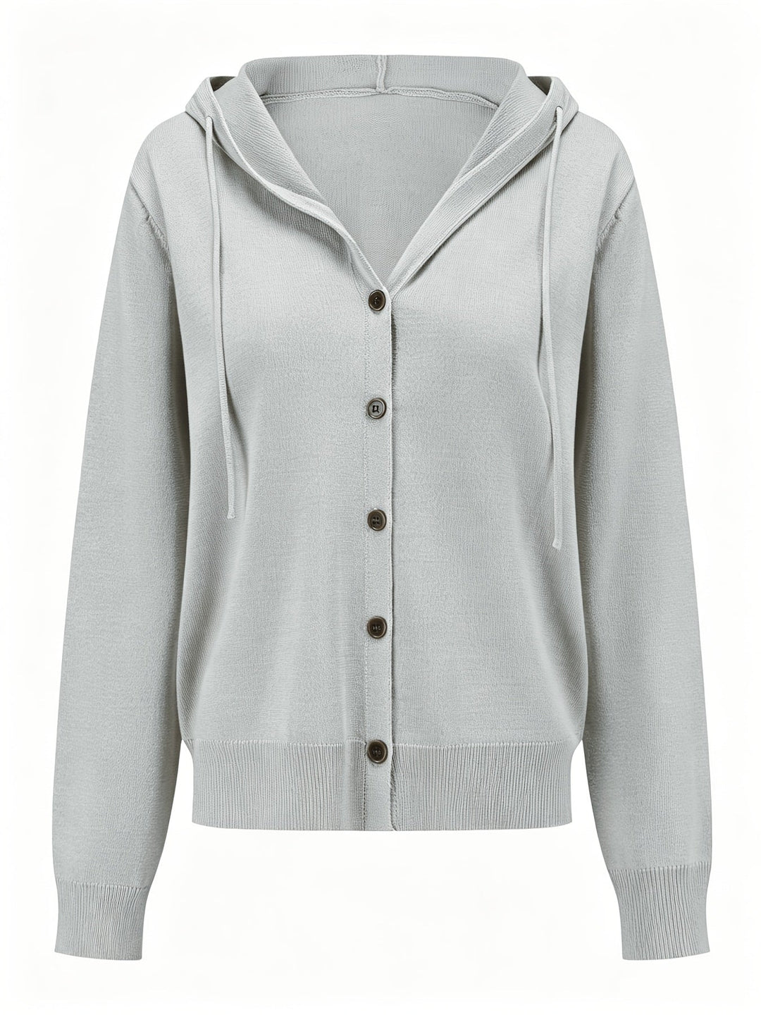 Ginevra | Cardigan Grigio Chiaro con Cappuccio e Chiusura a Bottoni