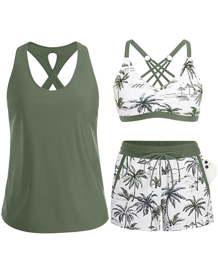Ivana | Set da Bagno Tre Pezzi Tankini, Bikini e Copricostume